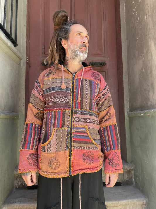 Nepal Patchwork Polar Astarlı Mont – Unisex, Kışlık, Kiremit
