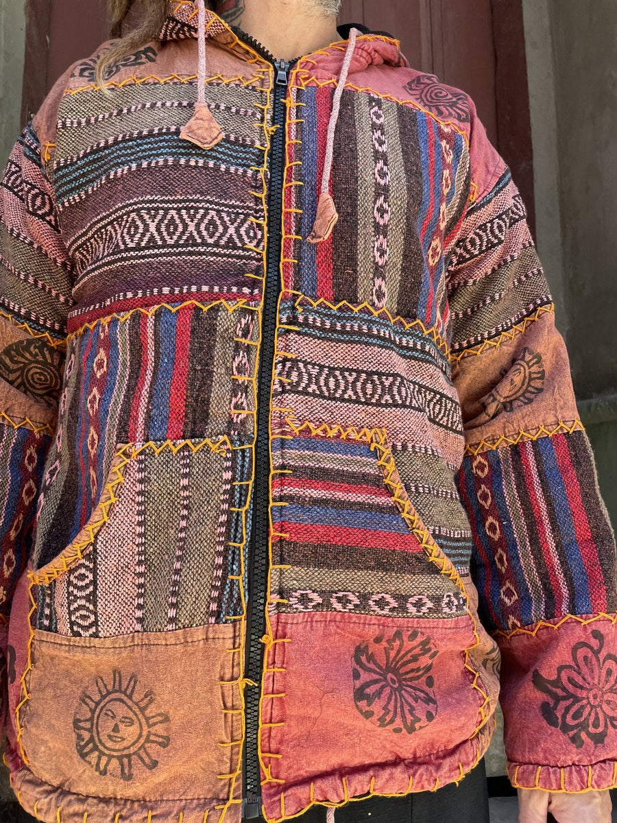 Nepal Patchwork Polar Astarlı Mont – Unisex, Kışlık, Kiremit