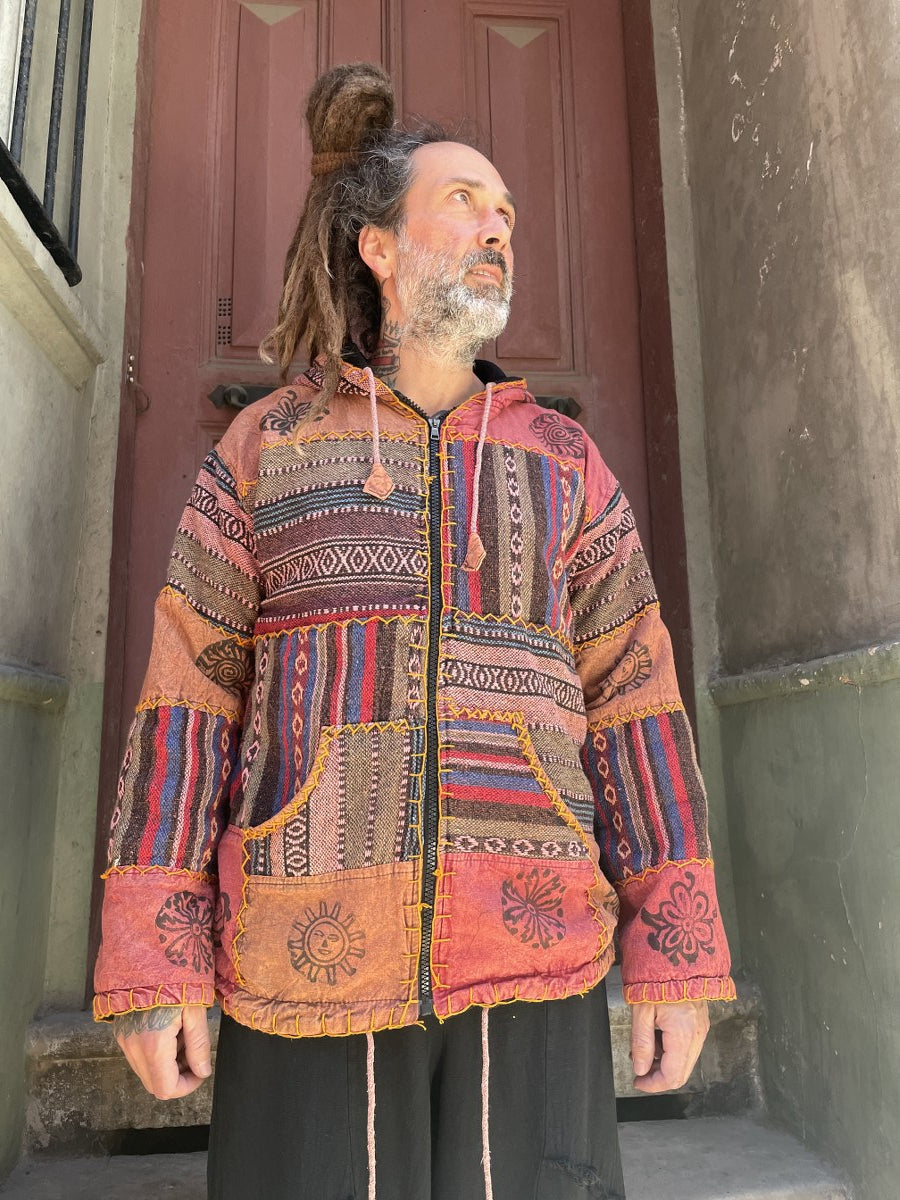 Nepal Patchwork Polar Astarlı Mont – Unisex, Kışlık, Kiremit