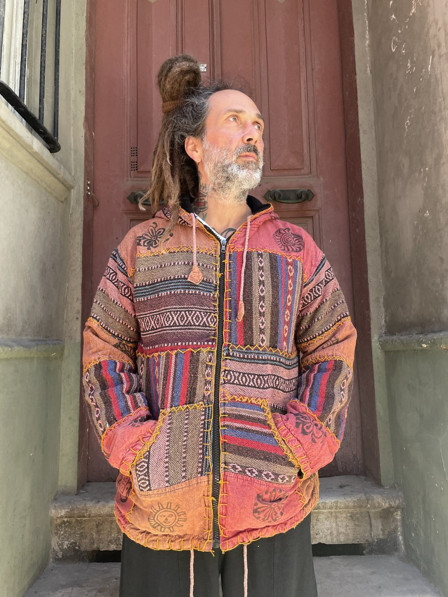 Nepal Patchwork Polar Astarlı Mont – Unisex, Kışlık, Kiremit