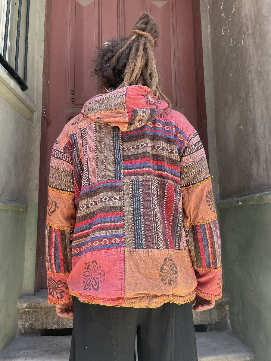 Nepal Patchwork Polar Astarlı Mont – Unisex, Kışlık, Kiremit