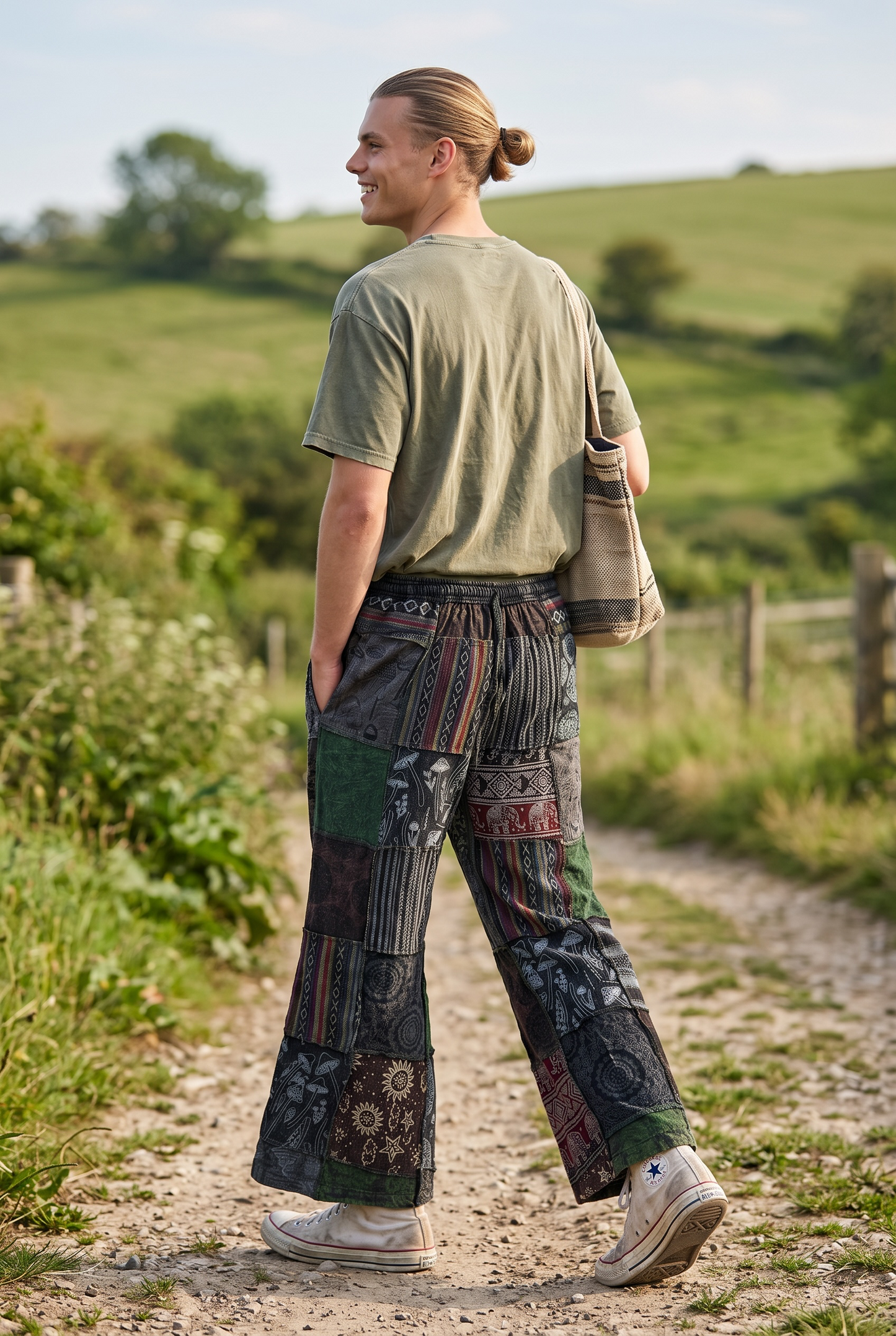 Nepal Patchwork Şalvar Pantolon – Unisex Mevsimlik Bohem Pantolon