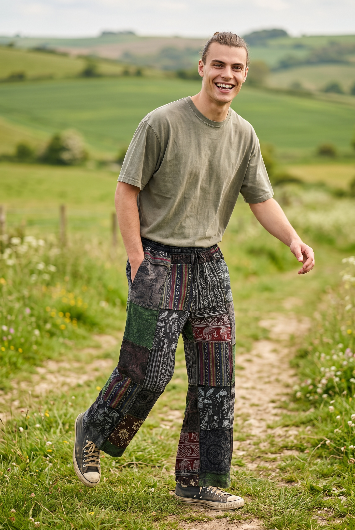 Nepal Patchwork Şalvar Pantolon – Unisex Mevsimlik Bohem Pantolon