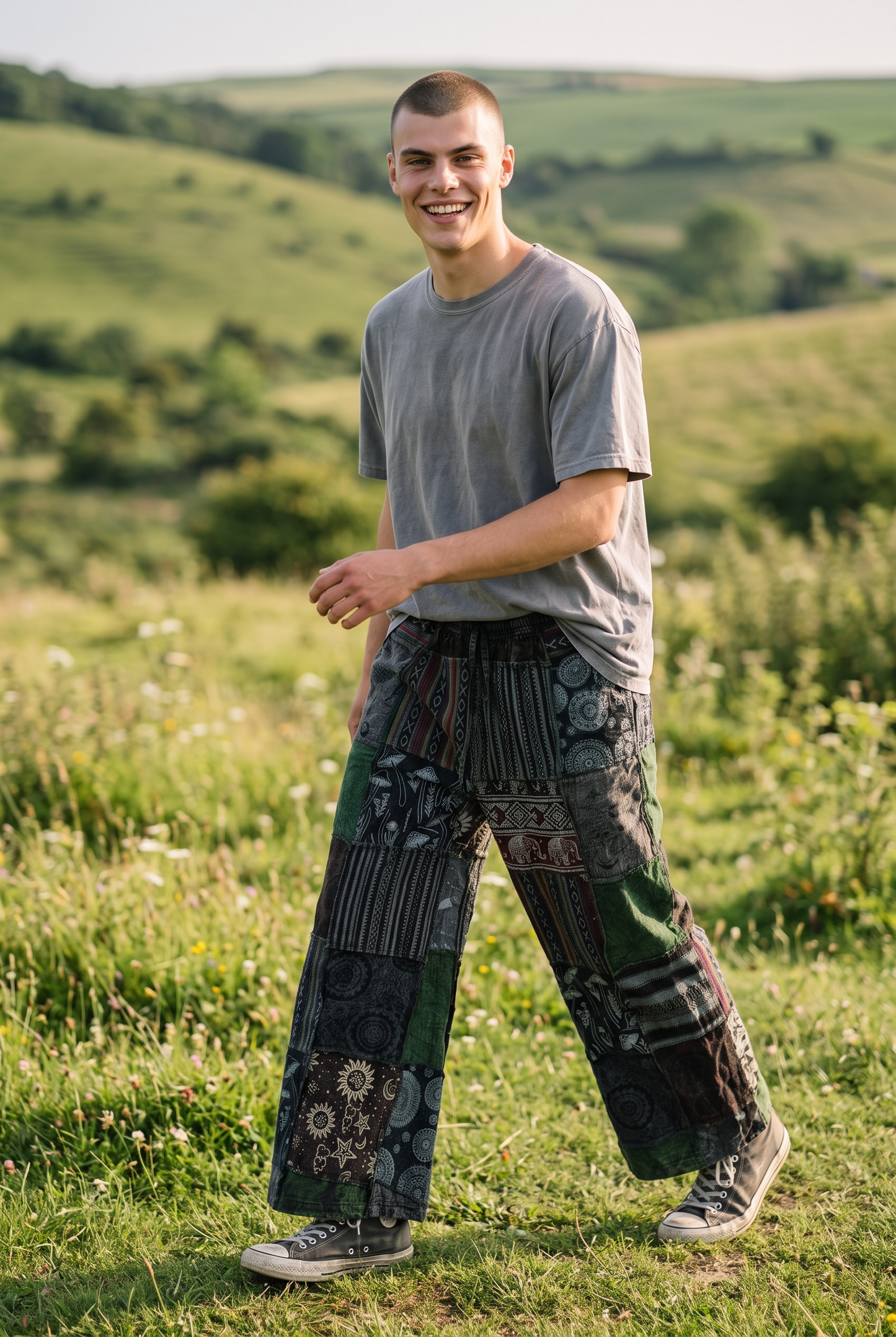Nepal Patchwork Şalvar Pantolon – Unisex Mevsimlik Bohem Pantolon