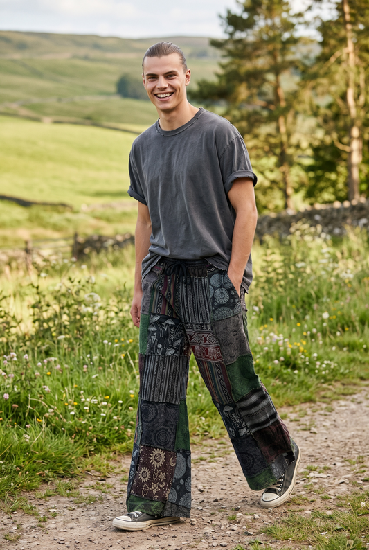 Nepal Patchwork Şalvar Pantolon – Unisex Mevsimlik Bohem Pantolon