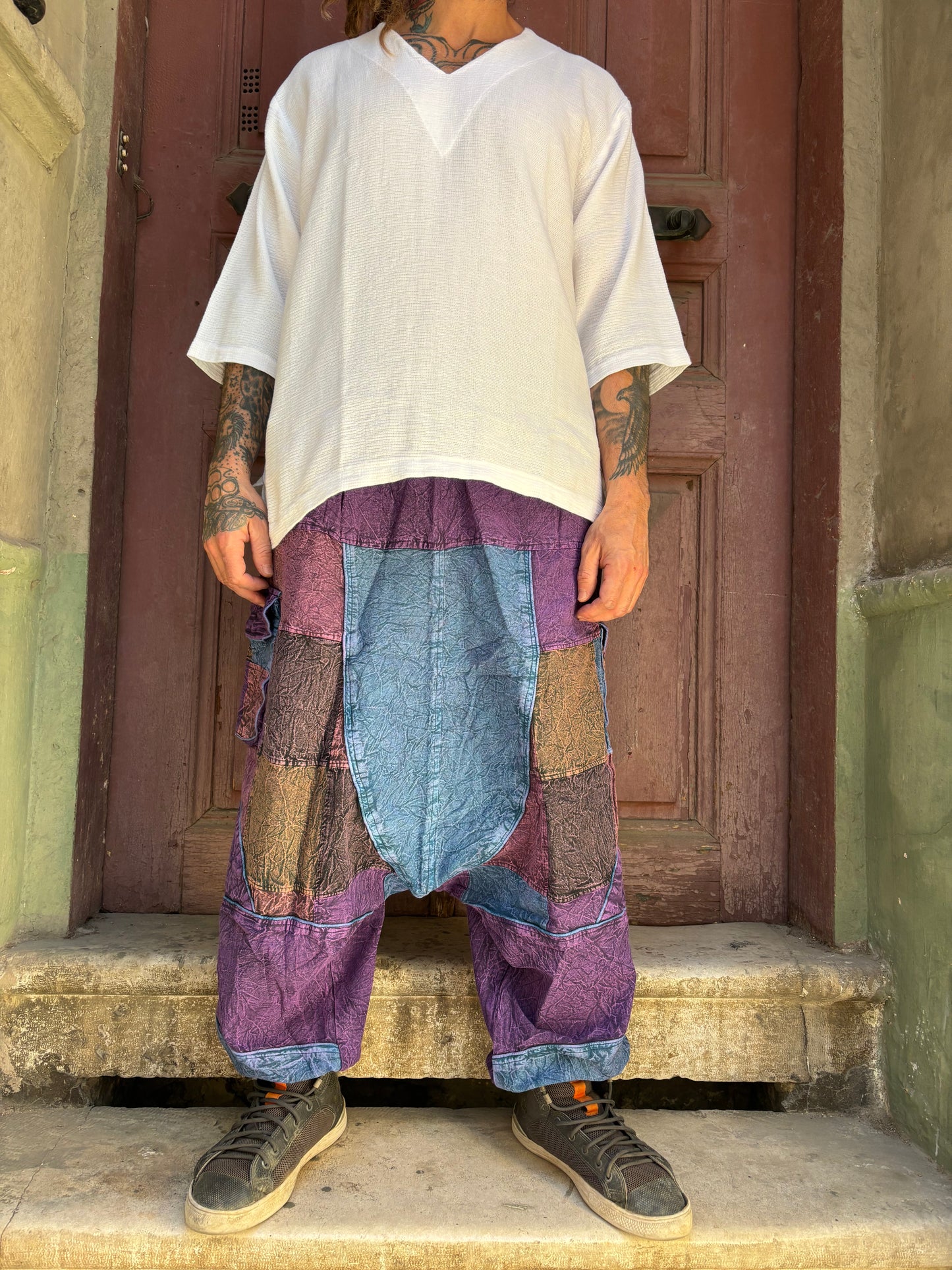 Mevsimlik Nepal Patchwork Taşlanmış Şalvar Pantolon – Unisex, Rahat Tasarım