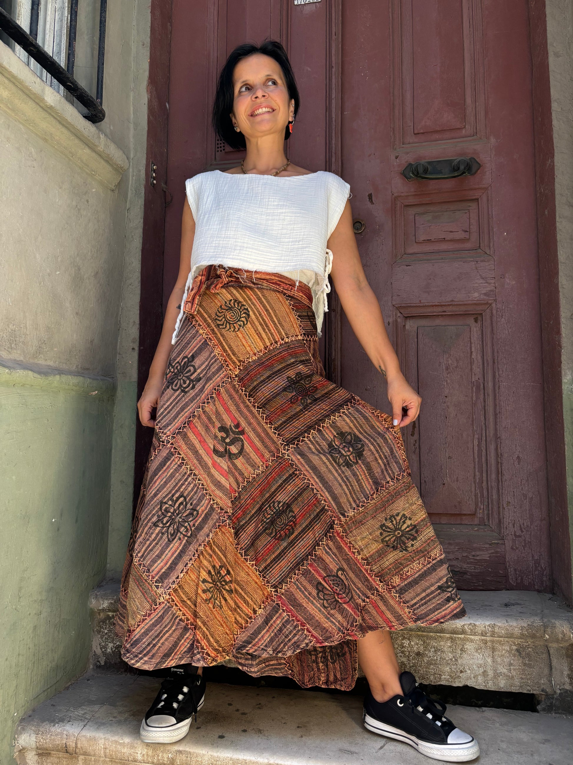 Nepal Bağlamalı Patchwork Etek – Bohem Tarz, Rahat ve Renkli