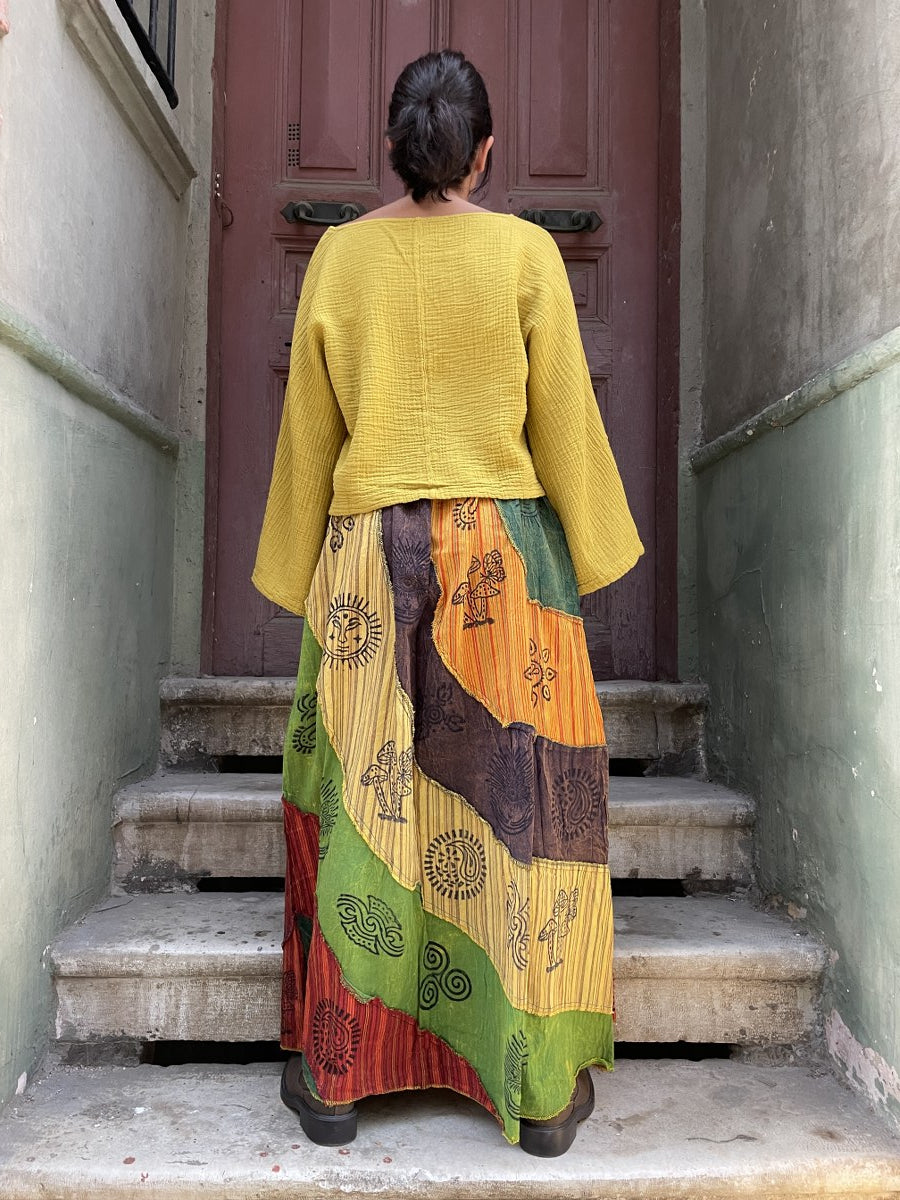 Nepal Patchwork Etek – El Yapımı, Renkli & Salaş Model