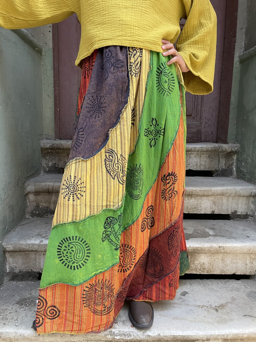 Nepal Patchwork Etek – El Yapımı, Renkli & Salaş Model