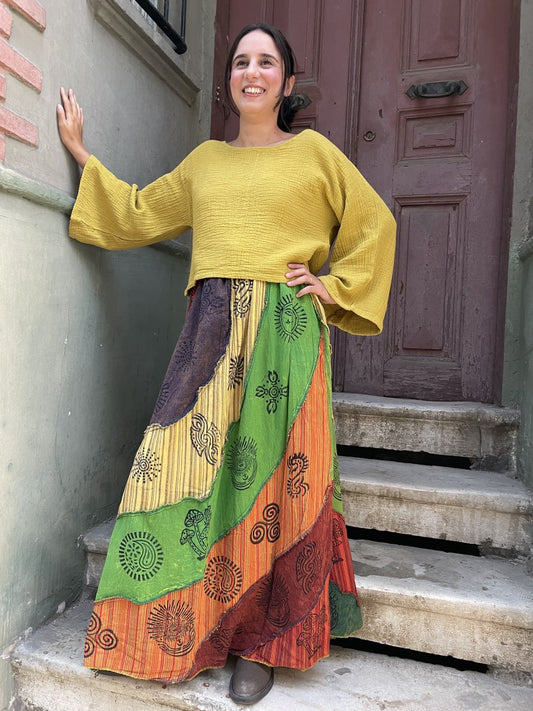 Nepal Patchwork Etek – El Yapımı, Renkli & Salaş Model