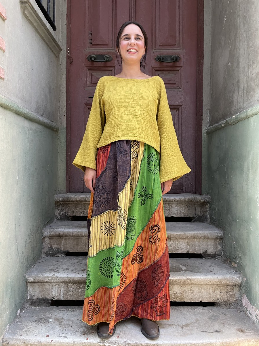Nepal Patchwork Etek – El Yapımı, Renkli & Salaş Model