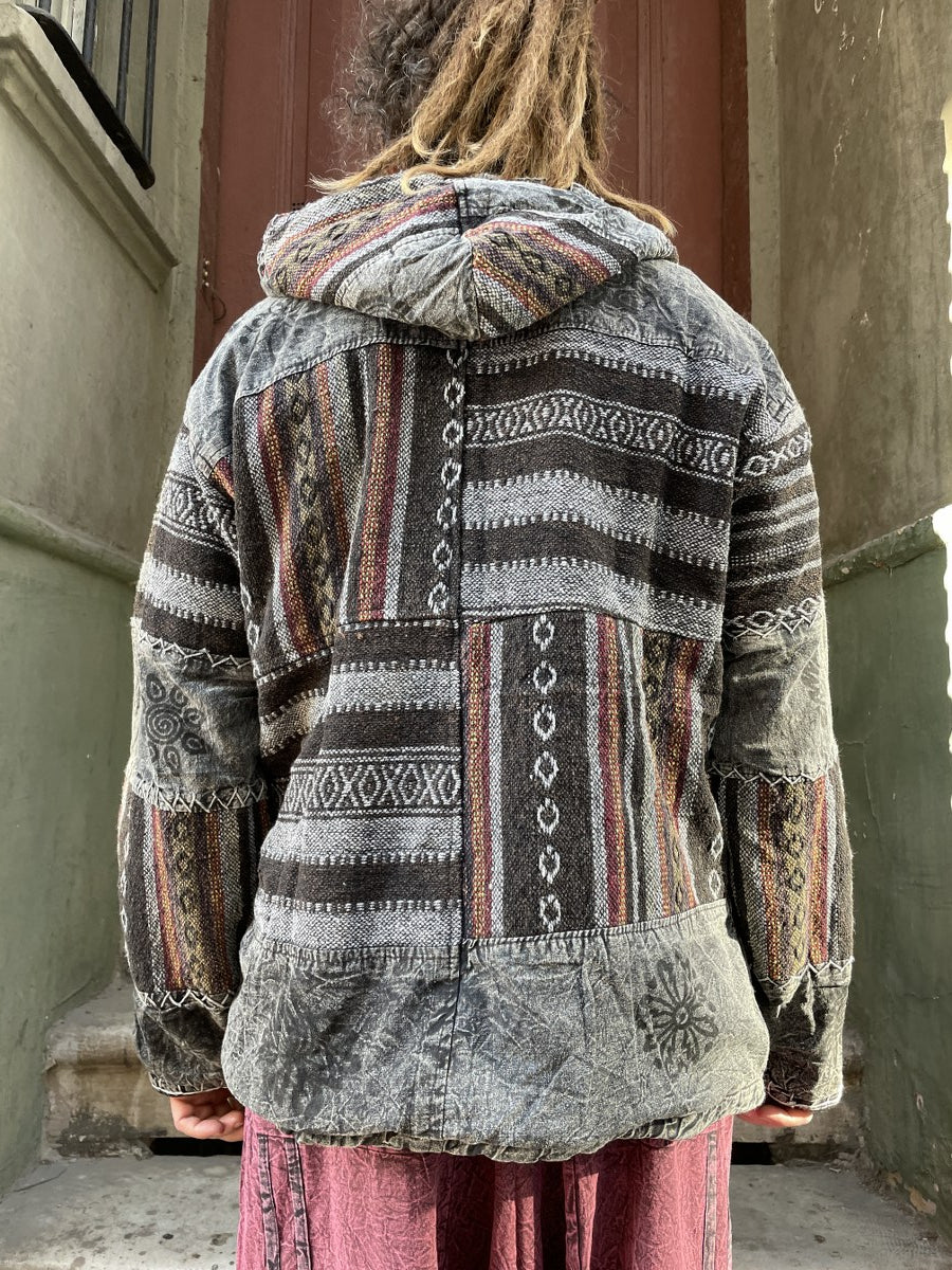 Nepal Kapüşonlu Patchwork Polar Mont