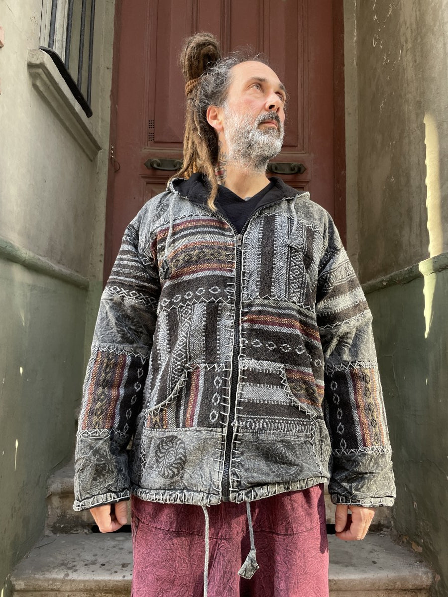 Nepal Kapüşonlu Patchwork Polar Mont