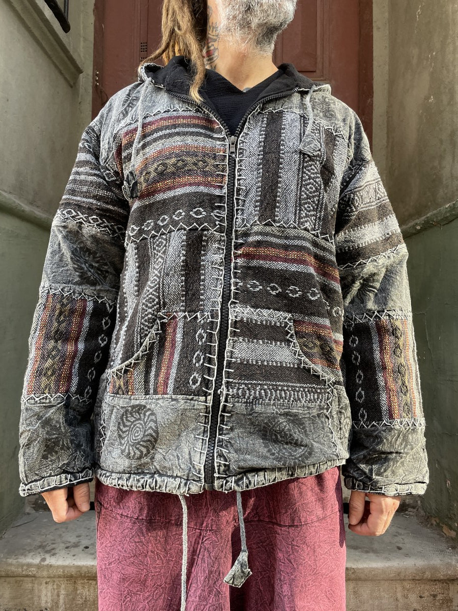 Nepal Kapüşonlu Patchwork Polar Mont