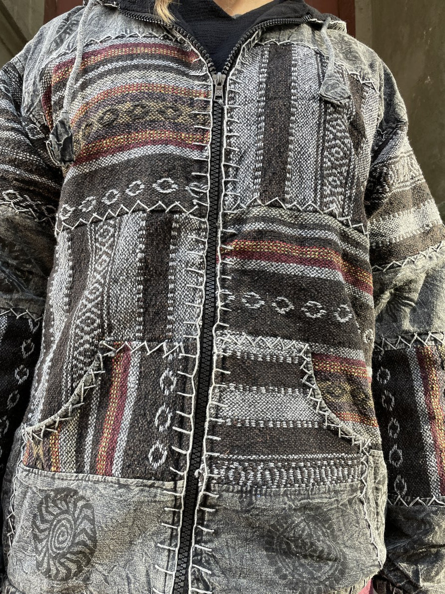 Nepal Kapüşonlu Patchwork Polar Mont