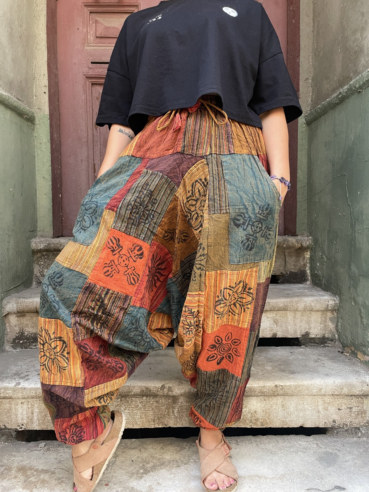 Nepal Patchwork Kiremit Yeşil Şalvar Kadın Pantolon