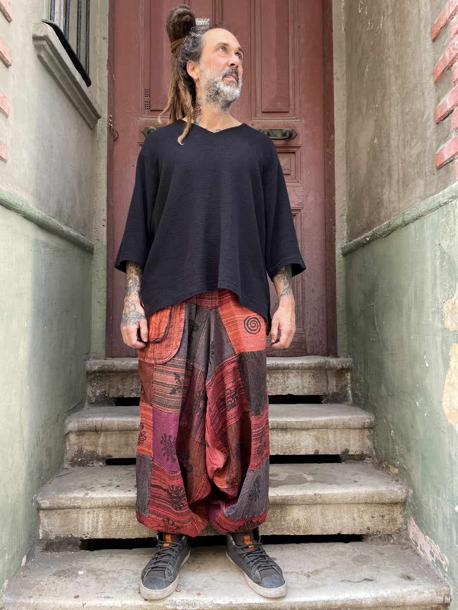 Nepal Patchwork Şalvar – Mevsimlik, Kiremit Tonları, Unisex