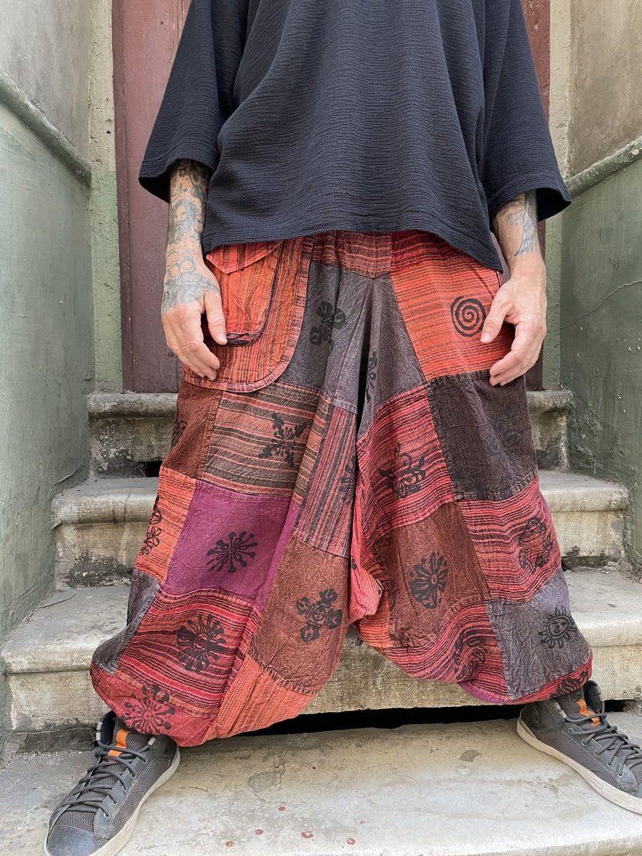 Nepal Patchwork Şalvar – Mevsimlik, Kiremit Tonları, Unisex