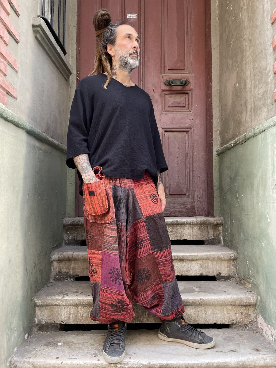 Nepal Patchwork Şalvar – Mevsimlik, Kiremit Tonları, Unisex