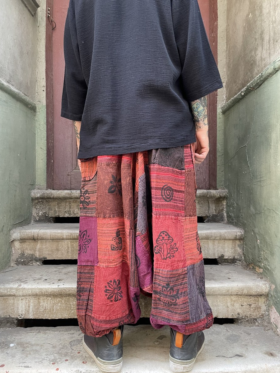 Nepal Patchwork Şalvar – Mevsimlik, Kiremit Tonları, Unisex