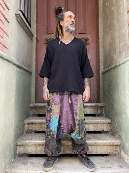 Mevsimlik Nepal Patchwork Taşlanmış Şalvar Pantolon – Unisex, Rahat Tasarım