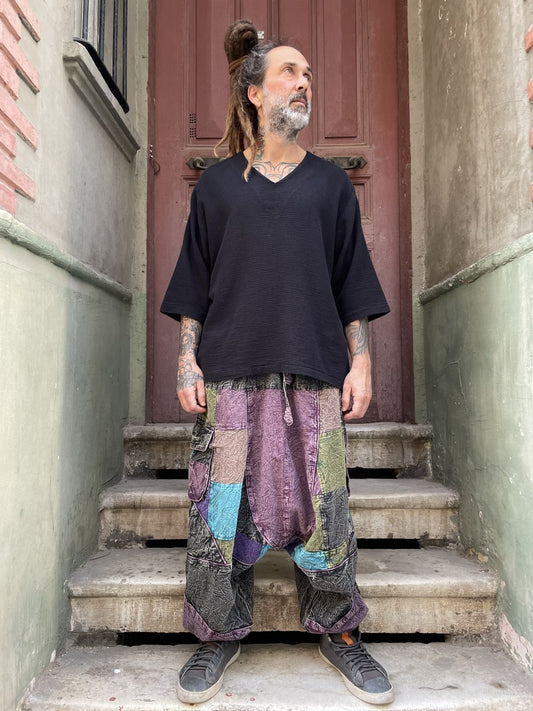 Mevsimlik Nepal Patchwork Taşlanmış Şalvar Pantolon – Unisex, Rahat Tasarım