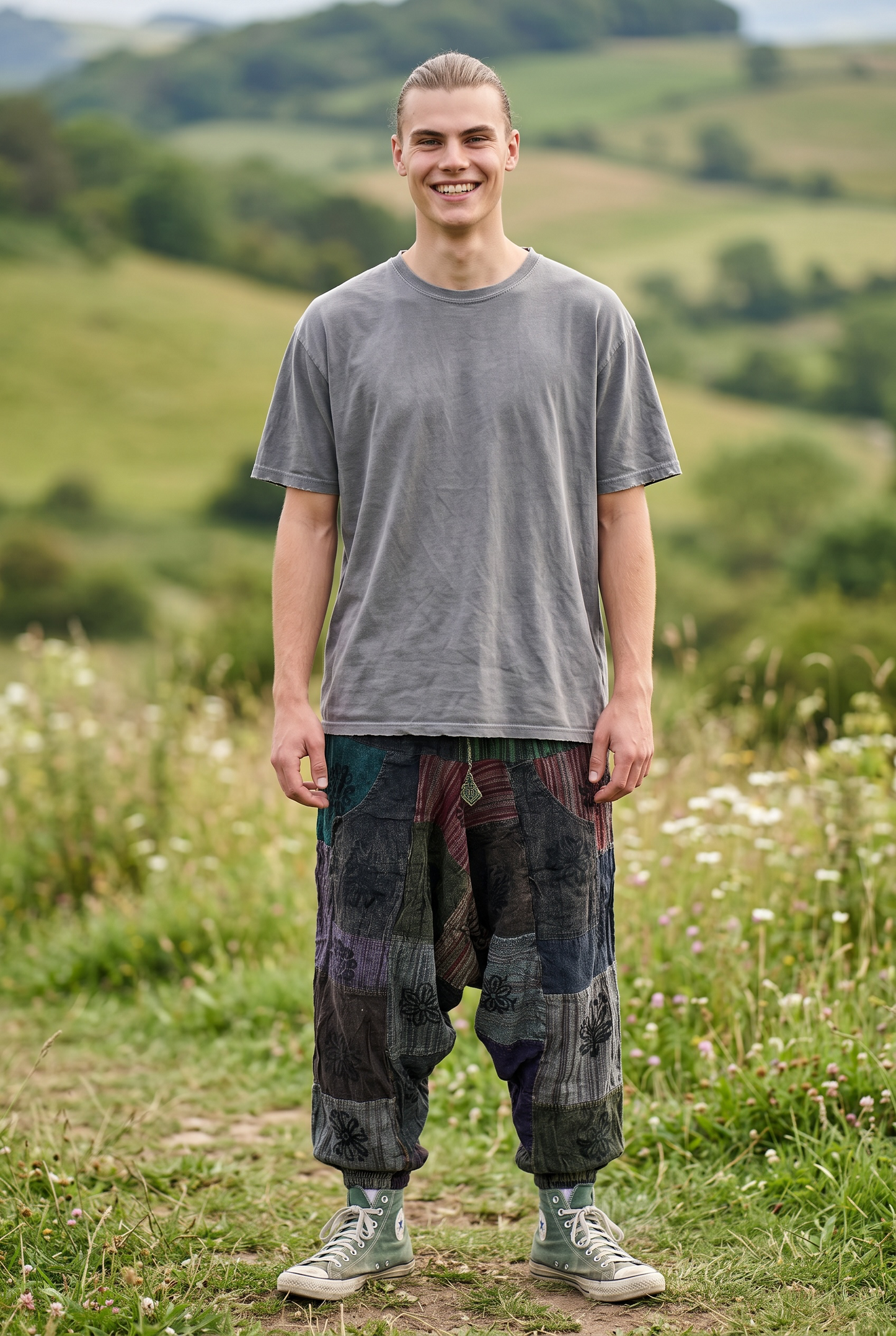 Unisex Nepal Patchwork Şalvar Pantolon – Antrasit Bordo, Salaş Tasarım