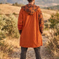 Unisex Nepal Etnik Patchwork Polar Astarlı Uzun Kapüşonlu Ceket Mont – Turuncu