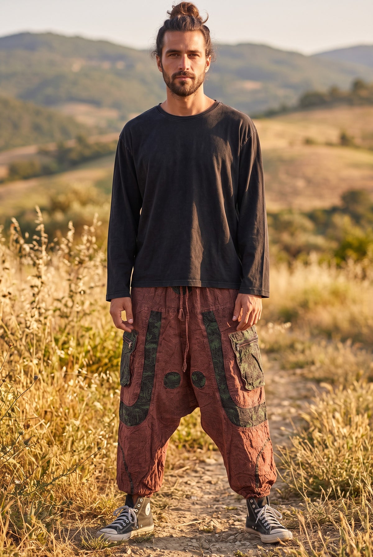 Unisex Nepal Mantar Desenli Erkek Şalvar Pantolon – Kahve