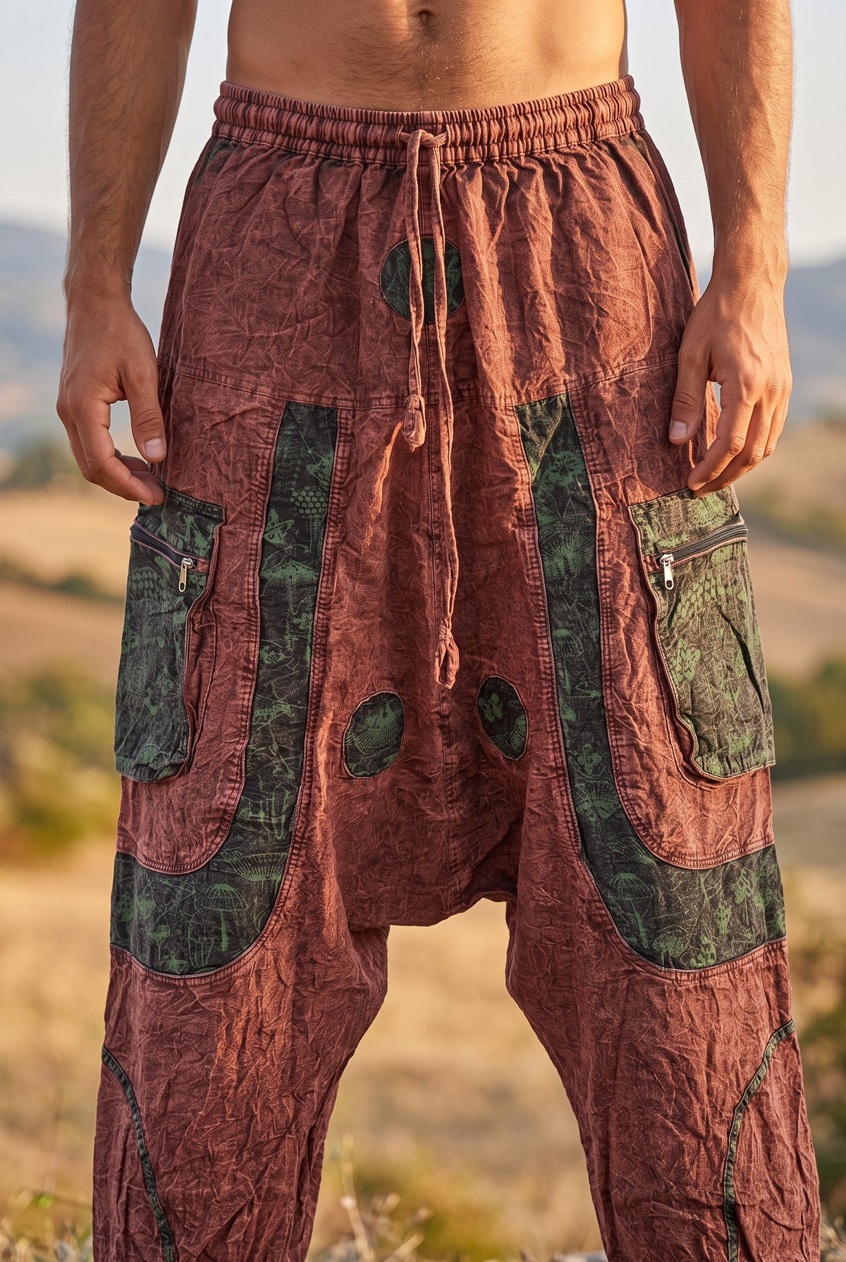 Unisex Nepal Mantar Desenli Erkek Şalvar Pantolon – Kahve
