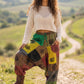 Kadın  Mira Bohem Patchwork Nepal Şalvar Pantolon  – Renkli Etnik Desenli Kadın Şalvar
