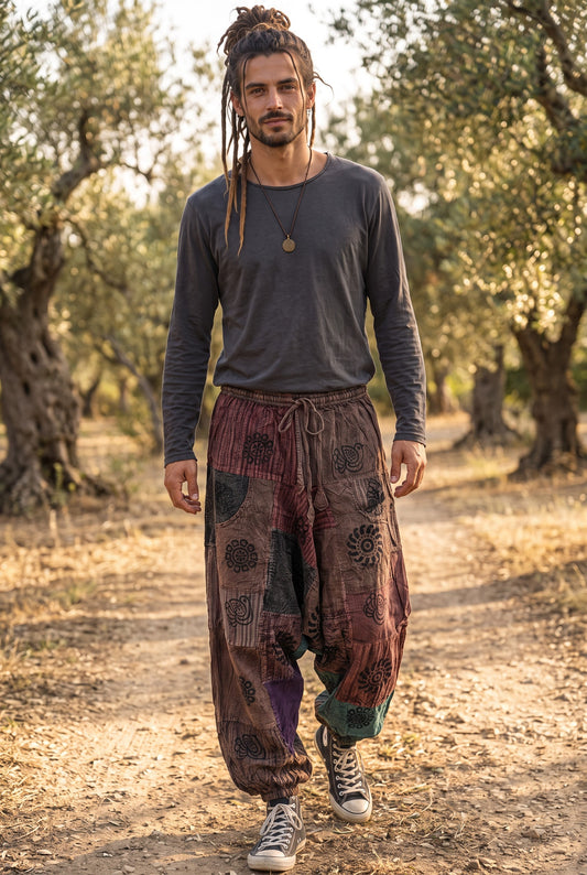 Nepal Zayron Patchwork Erkek Şalvar Pantolon – Etnik Desenli Bohem Tasarım