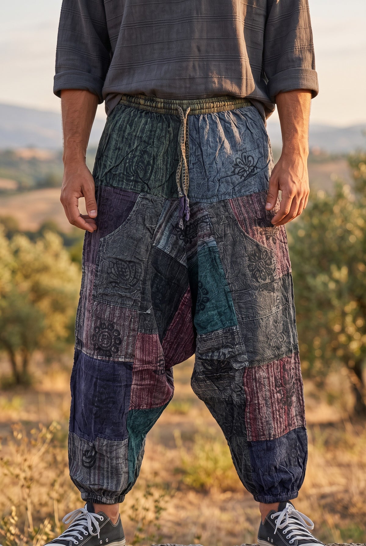 Nepal Patchwork Patchwork Erkek Şalvar Pantolon - Vega