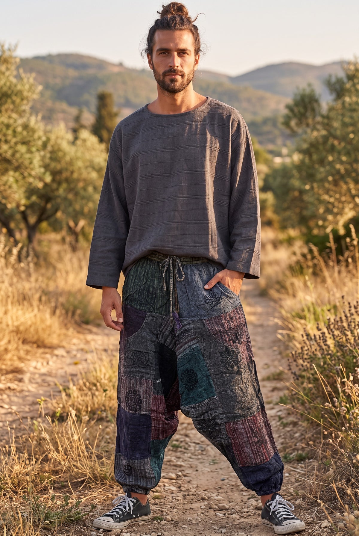 Nepal Patchwork Patchwork Erkek Şalvar Pantolon - Vega