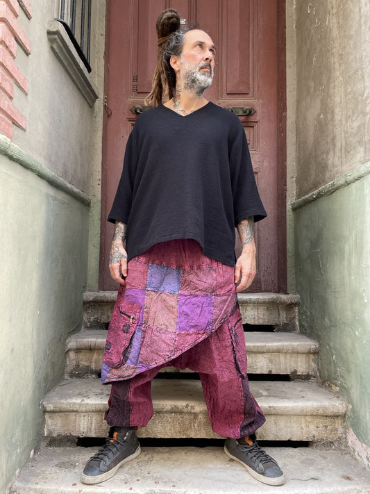 Mevsimlik & Kışlık Bordo Nepal Patchwork Şalvar 