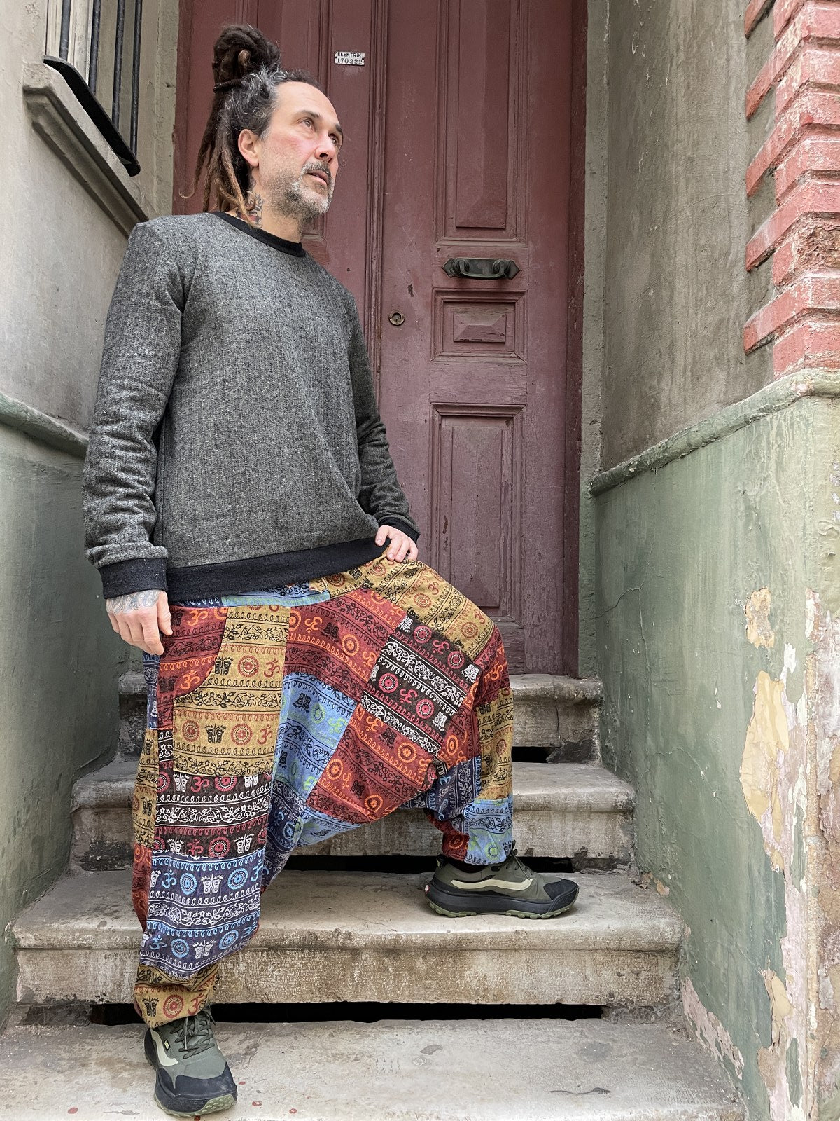 Unisex Nepal Patchwork Aum Şalvar Pantolon