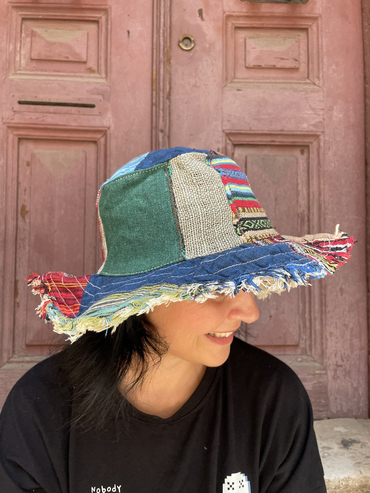 Unisex Nepal Pure Hemp Baja Mavi Patchwork Şapka