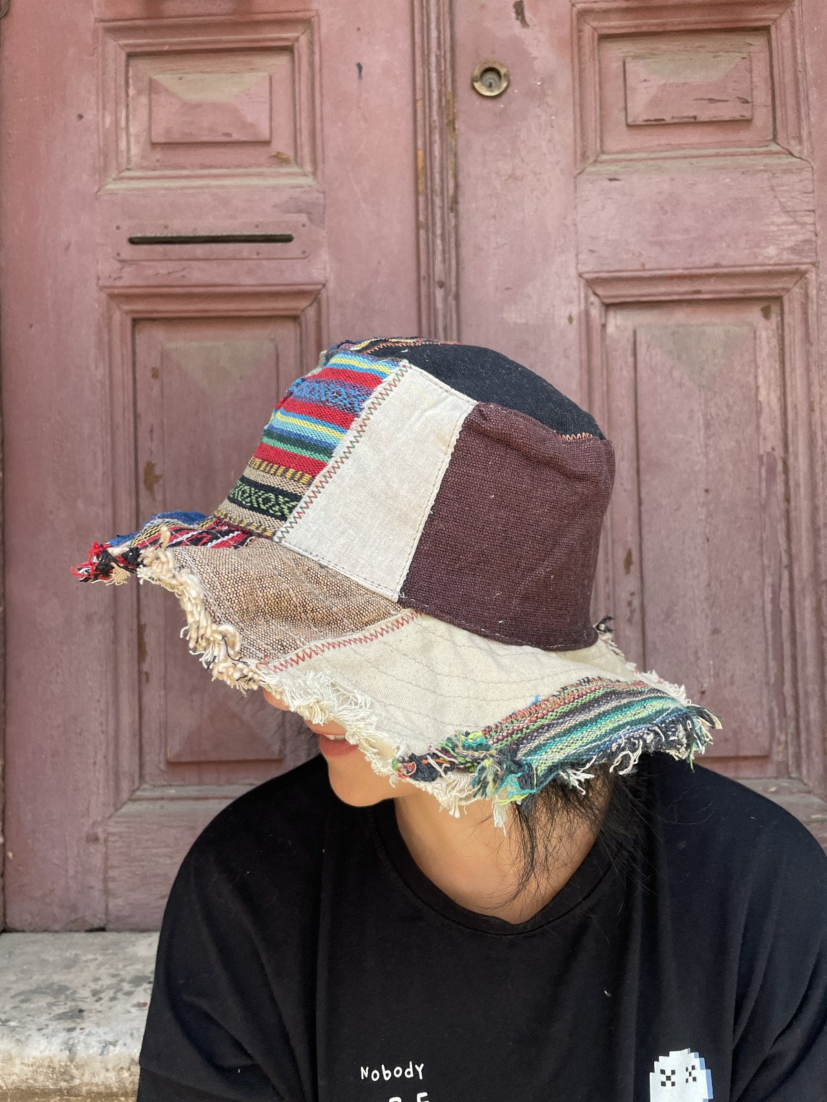 Unisex Nepal Pure Hemp Baja Mavi Patchwork Şapka