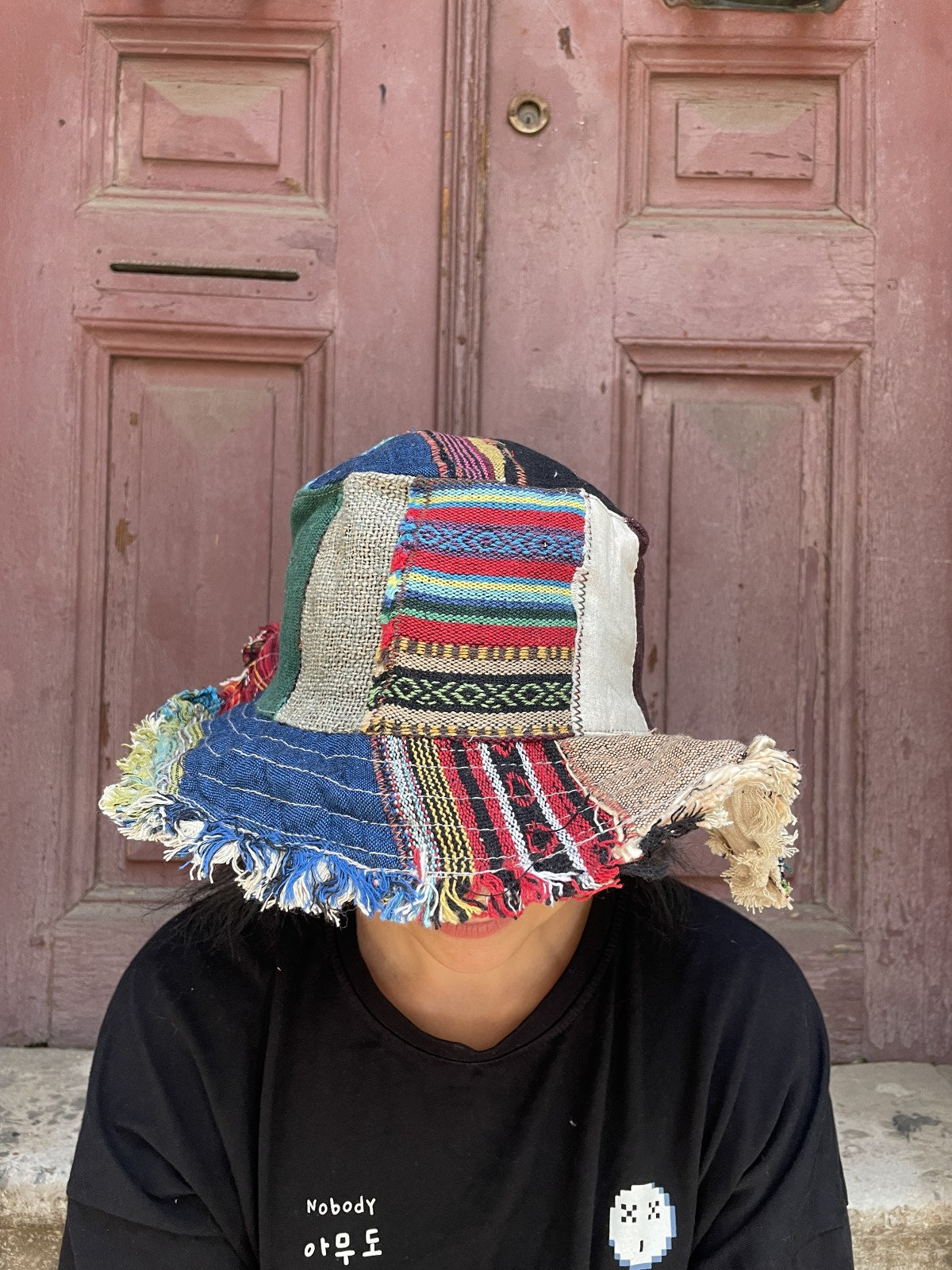 Unisex Nepal Pure Hemp Baja Mavi Patchwork Şapka