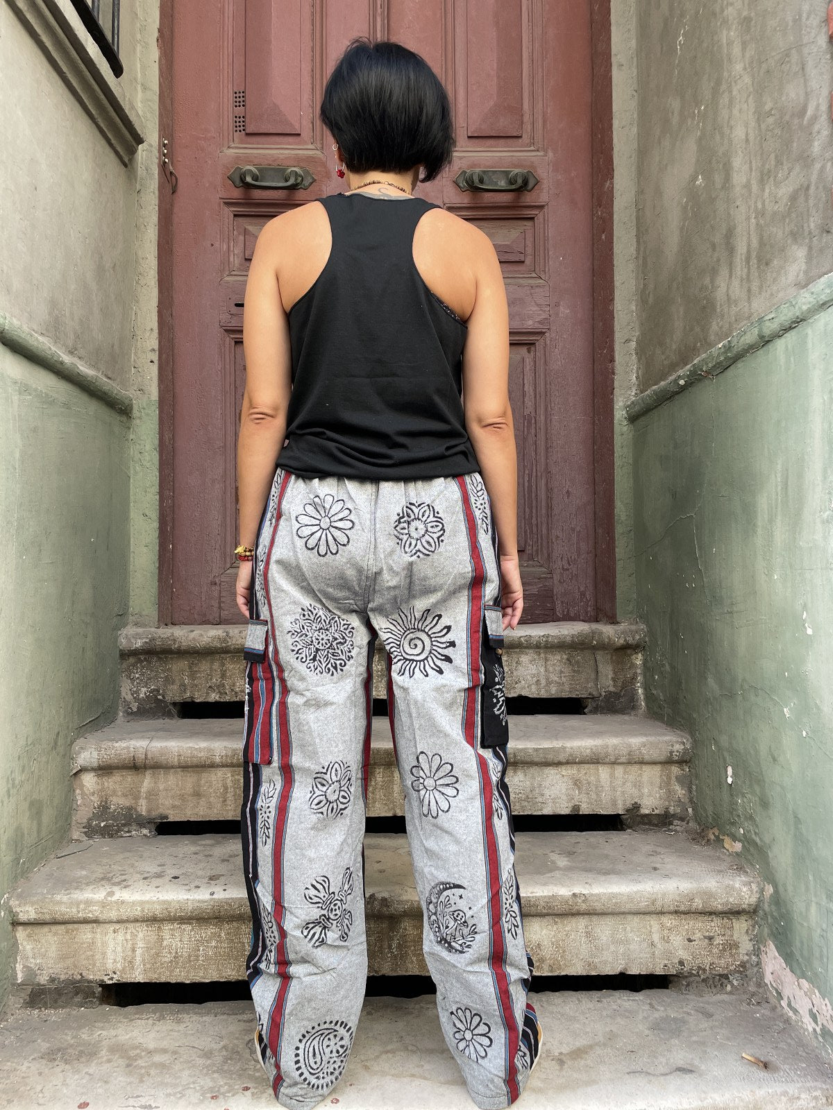 Unisex El Yapımı Nepal Kadın Baskılı Pamuk Pantolon 