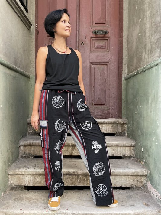 Unisex El Yapımı Nepal Kadın Baskılı Pamuk Pantolon