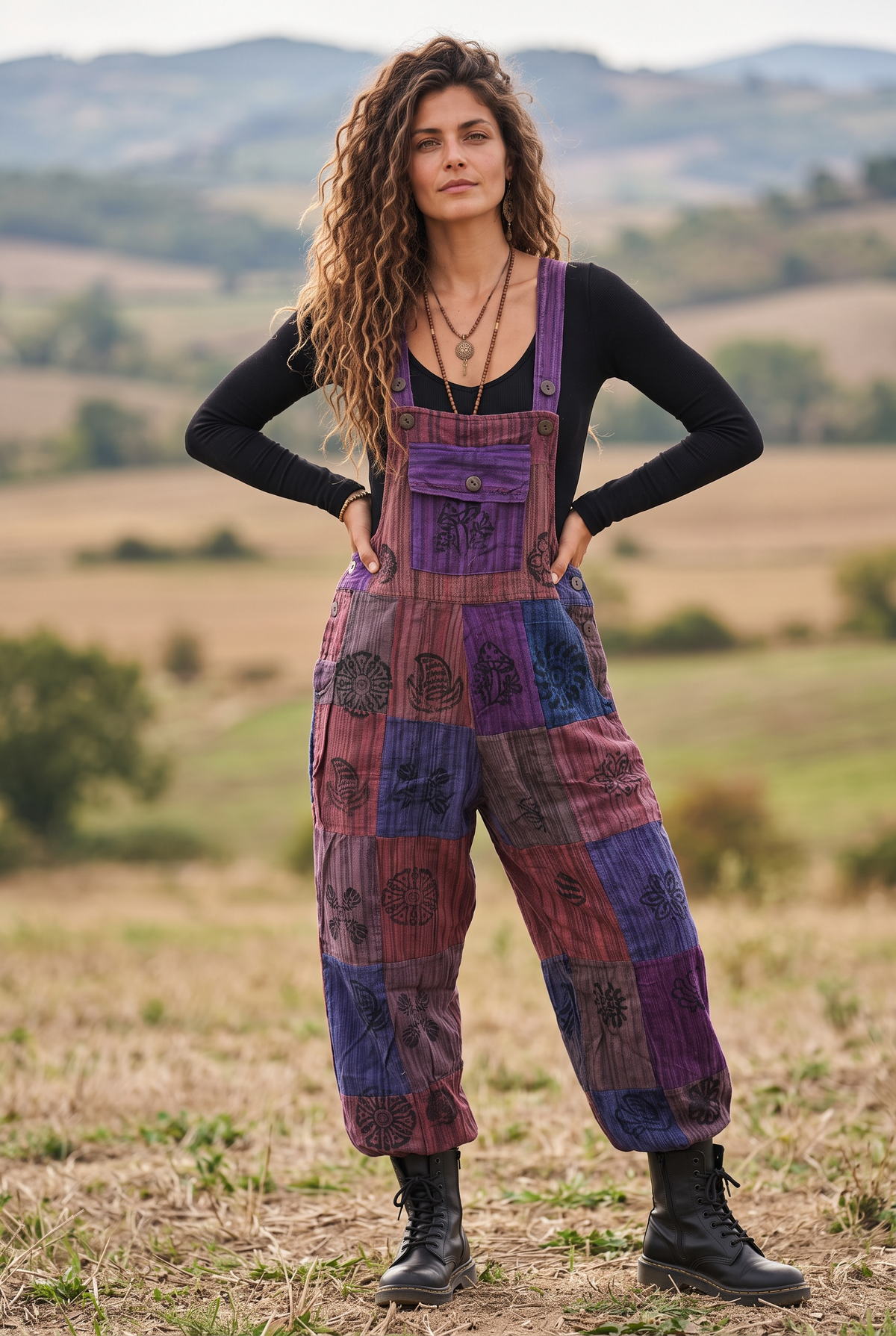 Lumbini Nepal Patchwork Salopet Tulum – Kadın Mor Mürdüm Etnik Bohem Tasarım