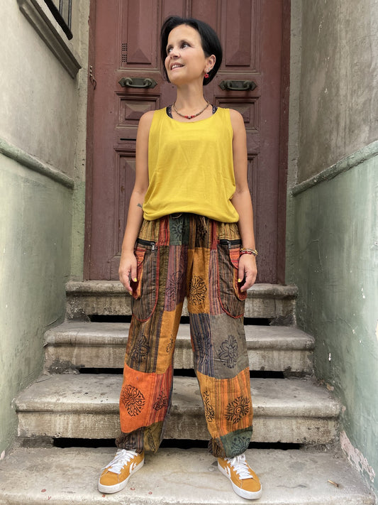 Nepal El Yapımı Patchwork Turuncu Pantolon