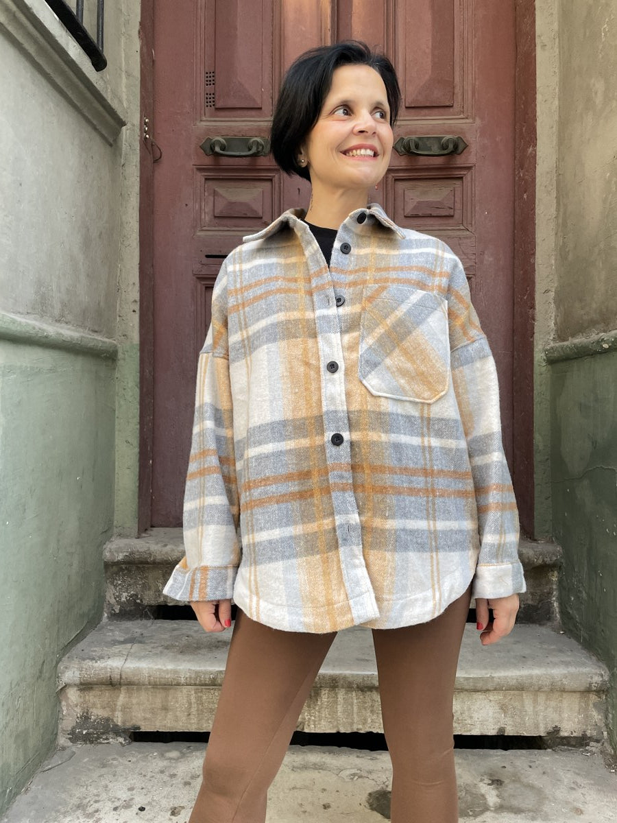 Oversize Oduncu Gömlek – Boho & Casual- Bej Hardal