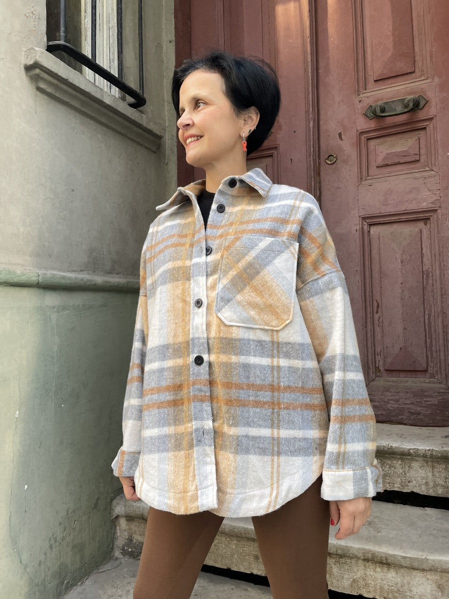 Oversize Oduncu Gömlek – Boho & Casual- Bej Hardal