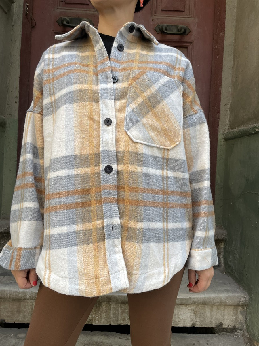Oversize Oduncu Gömlek – Boho & Casual- Bej Hardal