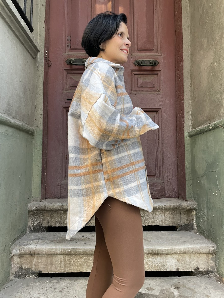 Oversize Oduncu Gömlek – Boho & Casual- Bej Hardal