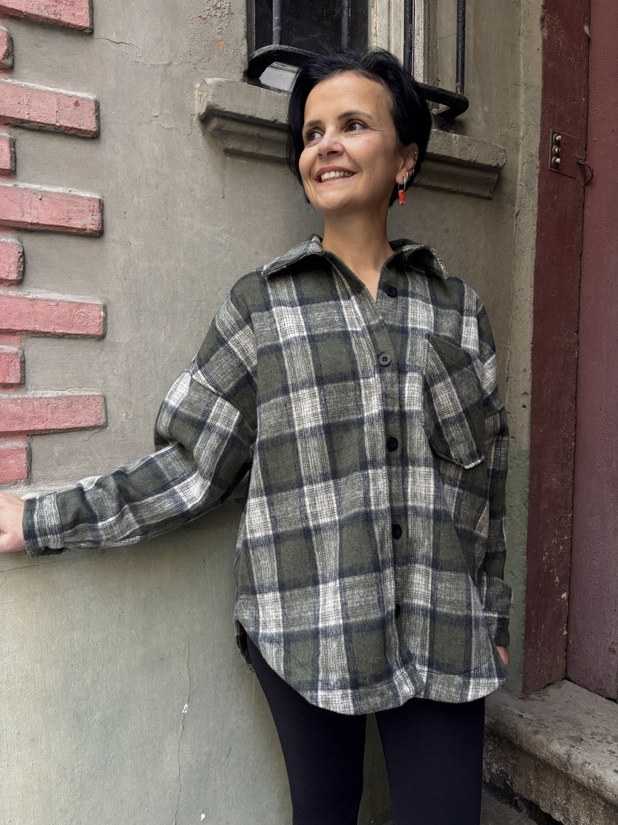 Oversize Kadın Ekoseli Oduncu Gömlek – Yeşil