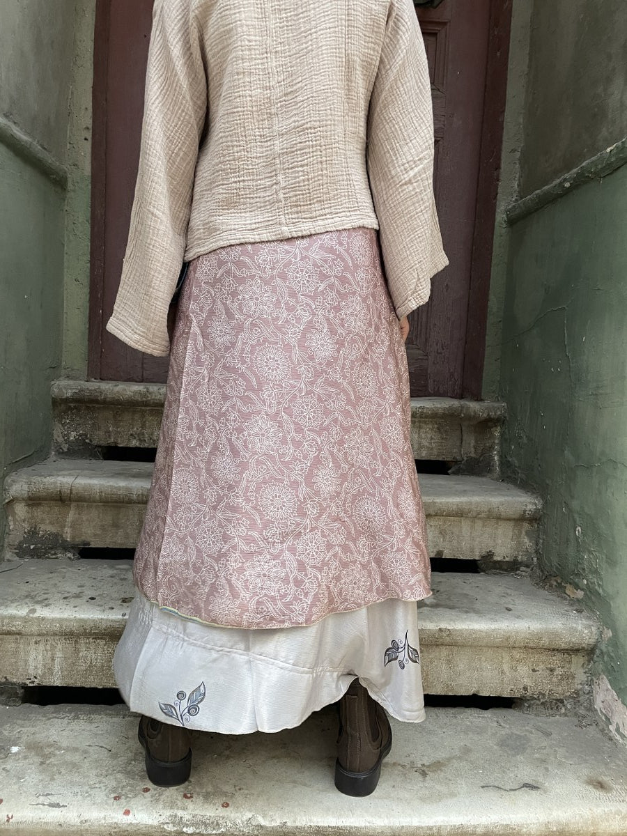 Paisley Desenli Çift Taraflı İpek Etek