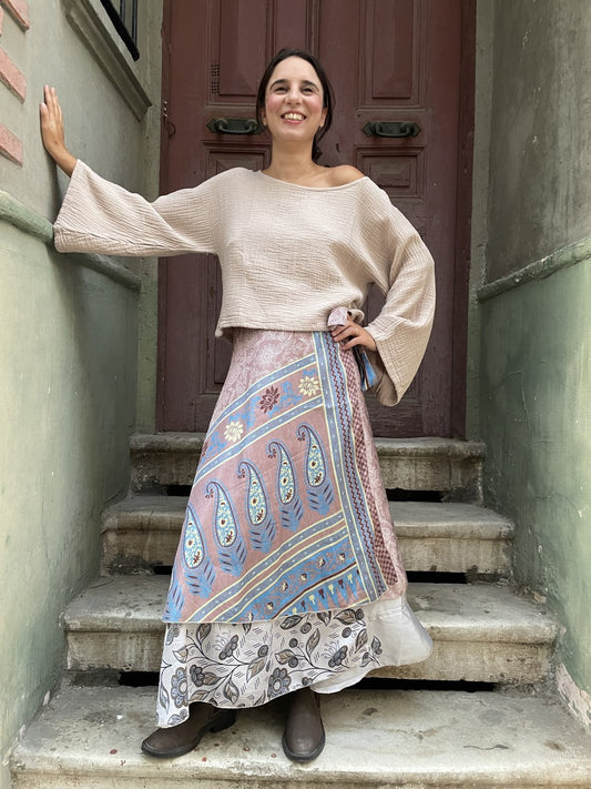 Paisley Desenli Çift Taraflı İpek Etek